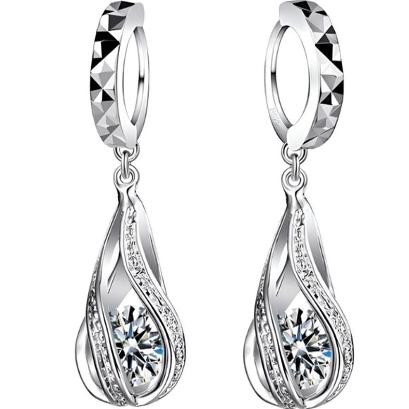 925 Sterling Silver Earrings And Necklace Set Drop Cute Top Trendy Jewelry - Picture 2 of 7